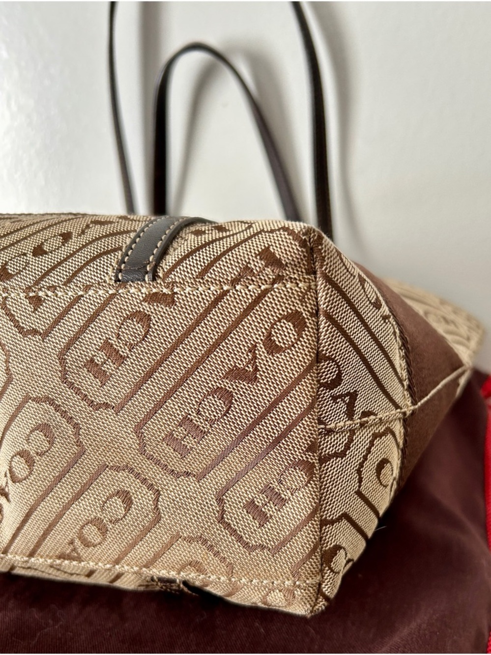 Coach Signature Stripes Lozenge Tote from 2008. With Coach Dusty and Silk scarf - Picture 6 of 9